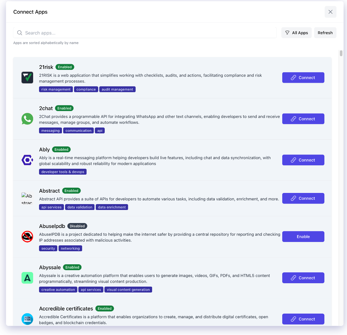 Connect Apps Interface